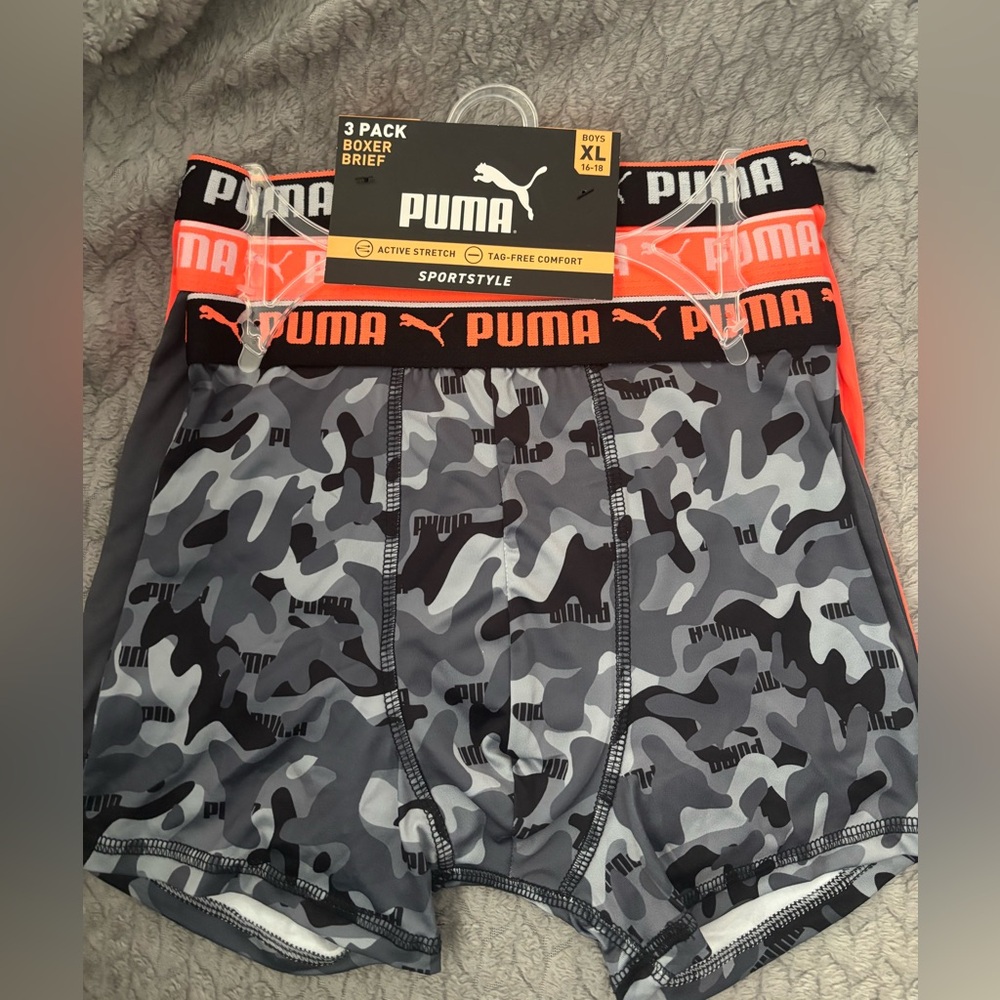 PUMA Boy’s 3 pack Boxer Briefs - Black, Gray, and Orange